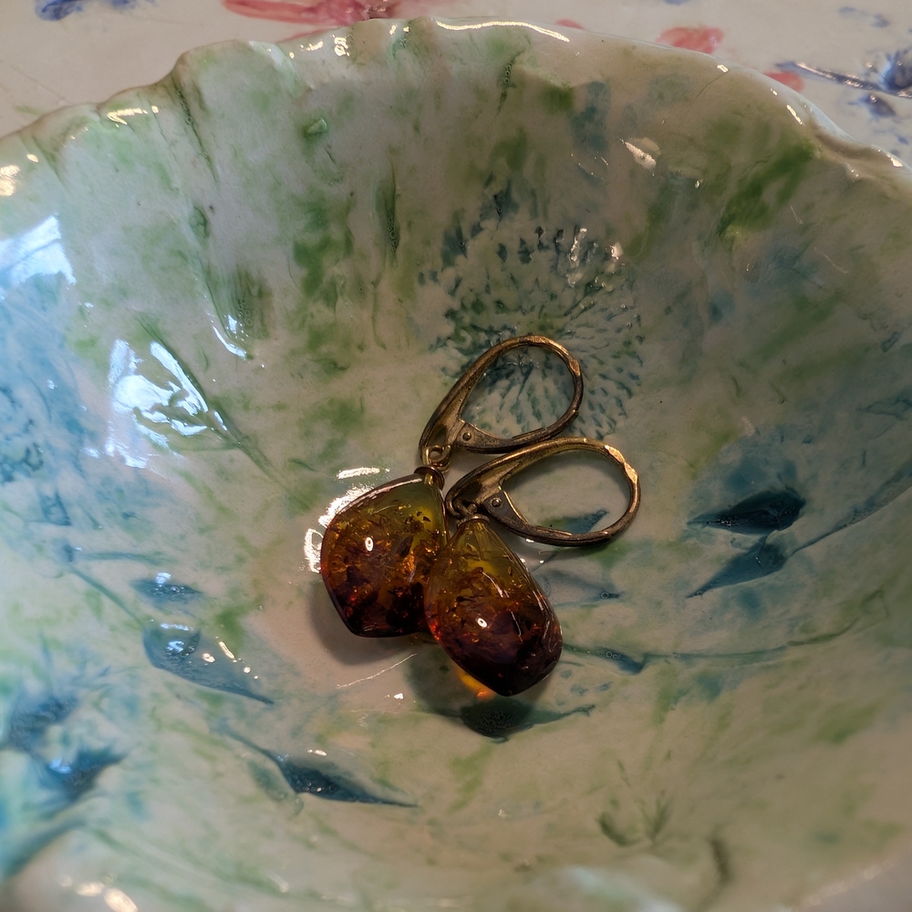 Amber Teardrop Earrings with Silver Hooks - Picture 3 of 6